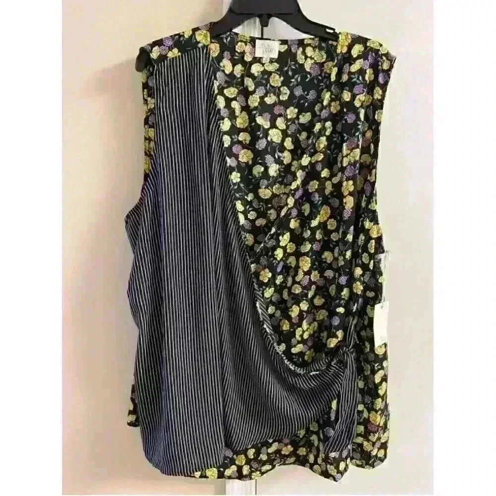AVAāJAMES multimedia floral/striped faux wrap top Sz 3X NWT
